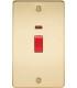Flat Plate 45A 2G DP switch with neon - polished brass