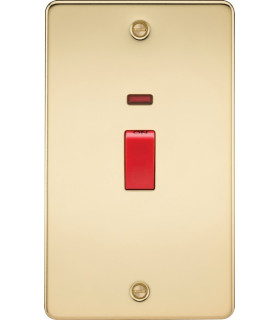 Flat Plate 45A 2G DP switch with neon - polished brass