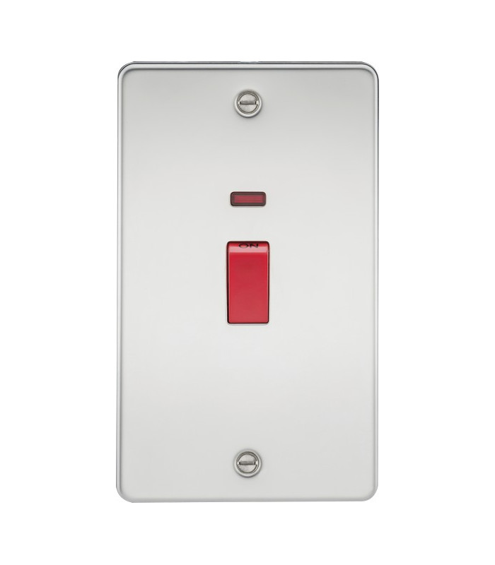 Flat Plate 45A 2G DP switch with neon - polished chrome