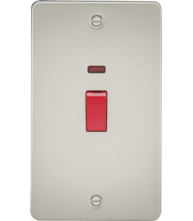 Flat Plate 45A 2G DP switch with neon - pearl