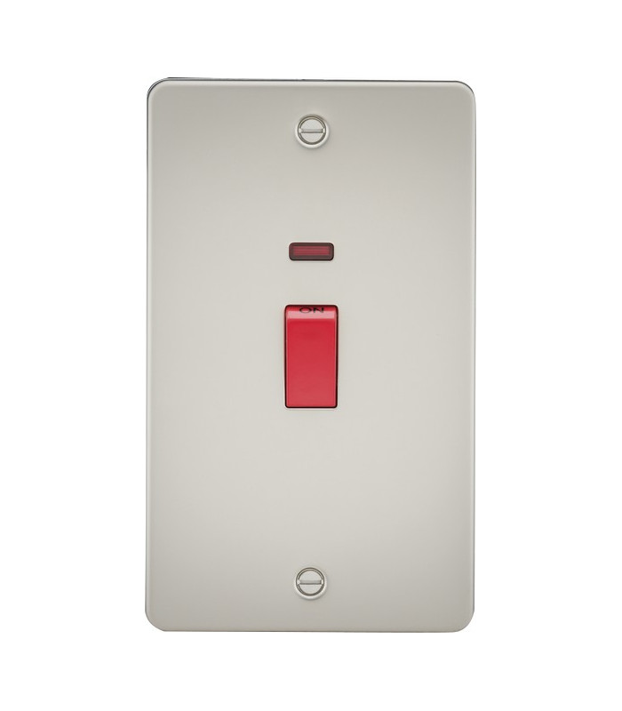 Flat Plate 45A 2G DP switch with neon - pearl