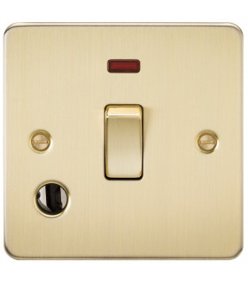Flat Plate 20A 1G DP switch with neon & flex outlet - brushed brass