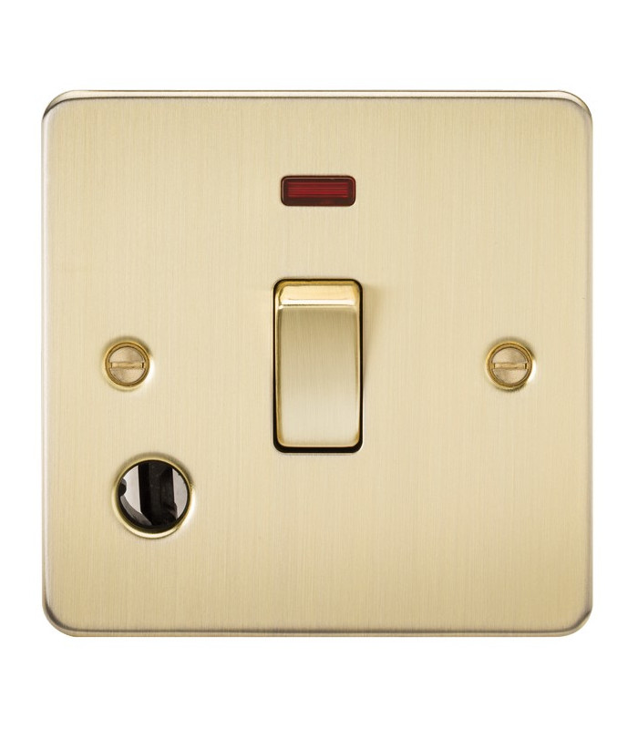 Flat Plate 20A 1G DP switch with neon & flex outlet - brushed brass