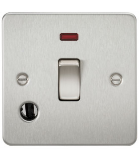 Flat Plate 20A 1G DP switch with neon & flex outlet - brushed chrome