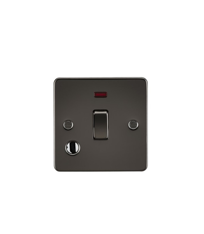 Flat Plate 20A 1G DP switch with neon & flex outlet - gunmetal
