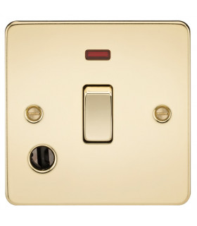 Flat Plate 20A 1G DP switch with neon & flex outlet - polished brass