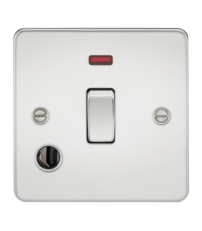 Flat Plate 20A 1G DP switch with neon & flex outlet - polished chrome