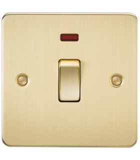 Flat Plate 20A 1G DP switch with neon - brushed brass