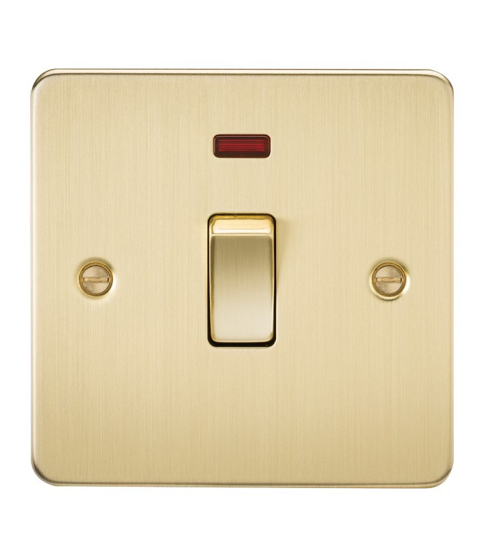 Flat Plate 20A 1G DP switch with neon - brushed brass