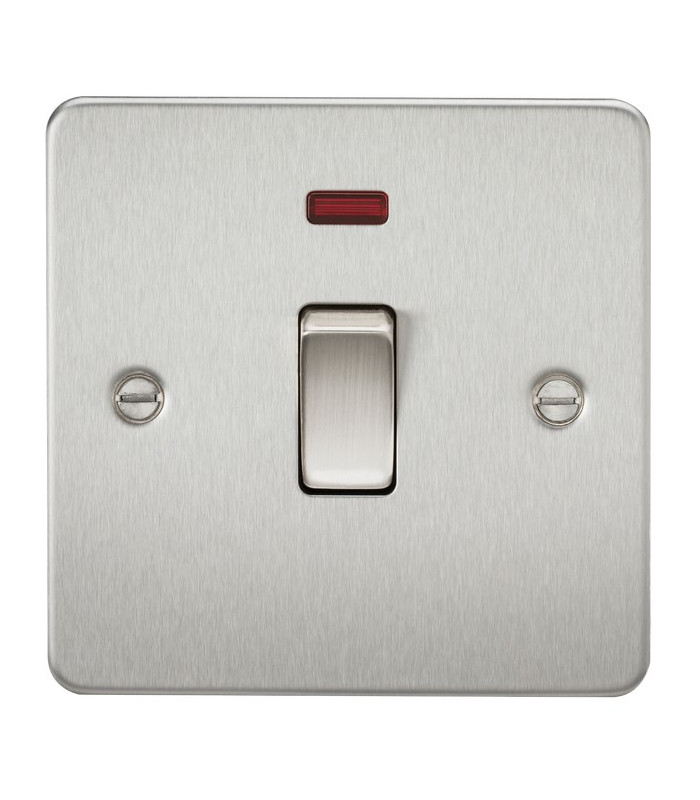 Flat Plate 20A 1G DP switch with neon - brushed chrome