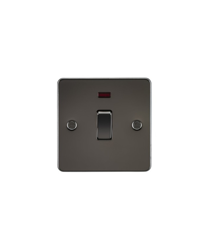 Flat Plate 20A 1G DP switch with neon - gunmetal