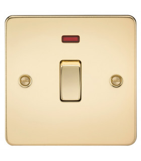 Flat Plate 20A 1G DP switch with neon - polished brass