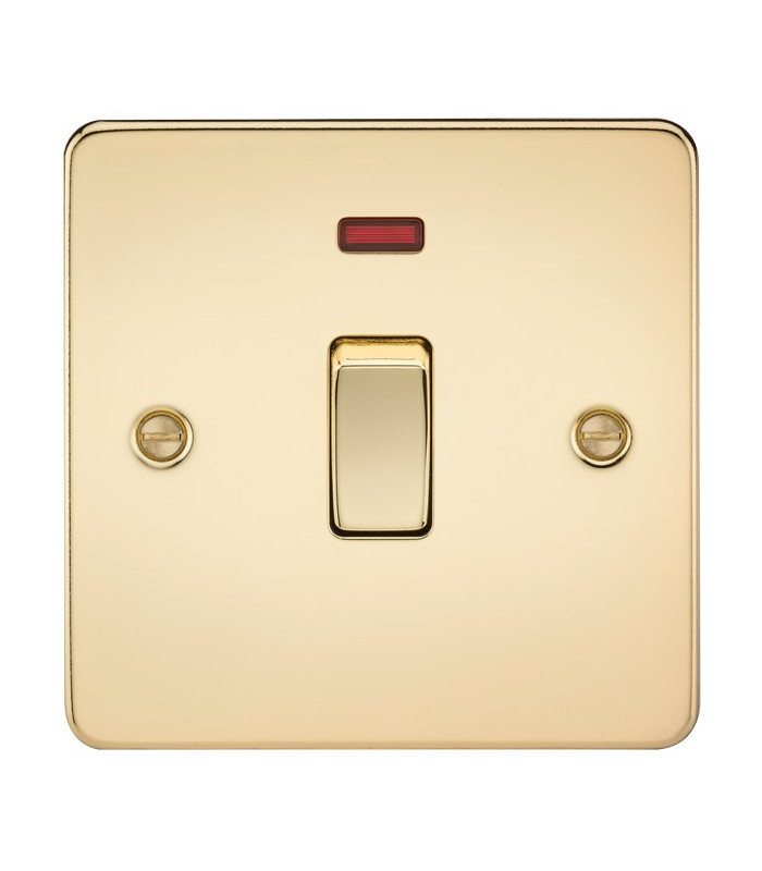 Flat Plate 20A 1G DP switch with neon - polished brass