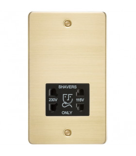Flat Plate 115/230V dual voltage shaver socket - brushed brass with black insert
