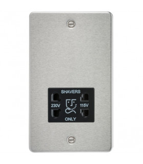 Flat Plate 115/230V dual voltage shaver socket - brushed chrome with black insert