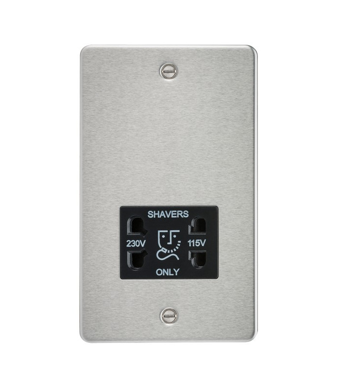 Flat Plate 115/230V dual voltage shaver socket - brushed chrome with black insert
