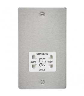 Flat Plate 115/230V dual voltage shaver socket - brushed chrome with white insert