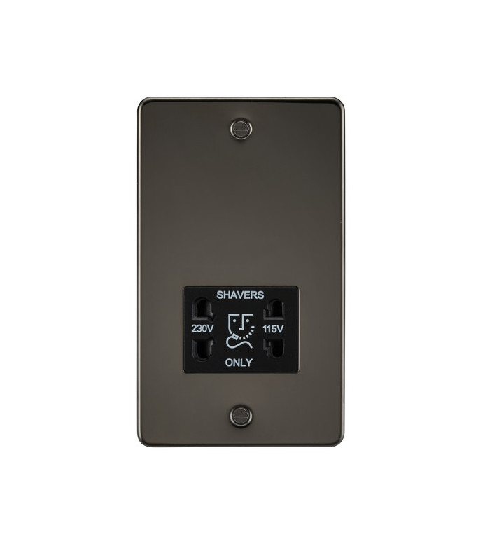 Flat Plate 115/230V dual voltage shaver socket - gunmetal with black insert