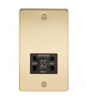 Flat Plate 115/230V dual voltage shaver socket - polished brass with black insert