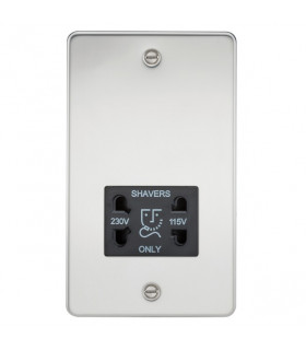 Flat Plate 115/230V dual voltage shaver socket - polished chrome with black insert