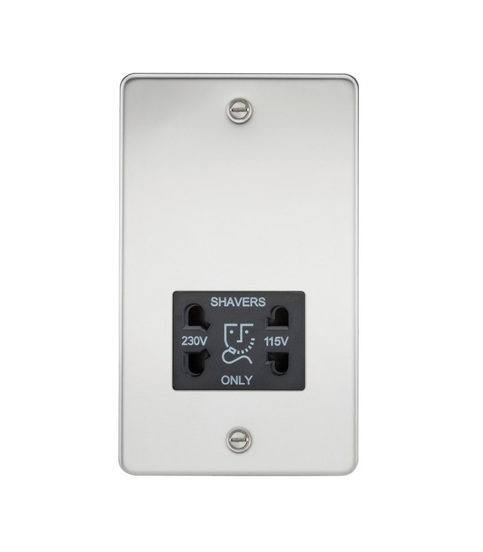 Flat Plate 115/230V dual voltage shaver socket - polished chrome with black insert