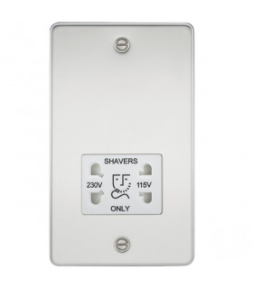 Flat Plate 115/230V dual voltage shaver socket - polished chrome with white insert