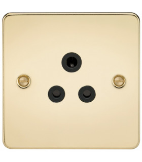 Flat Plate 5A unswitched socket - polished brass with black insert