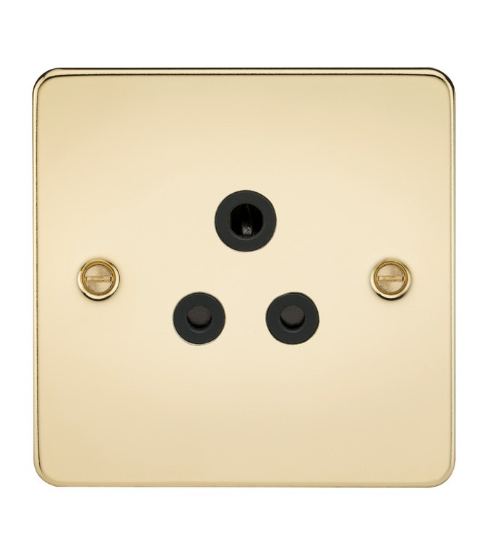Flat Plate 5A unswitched socket - polished brass with black insert