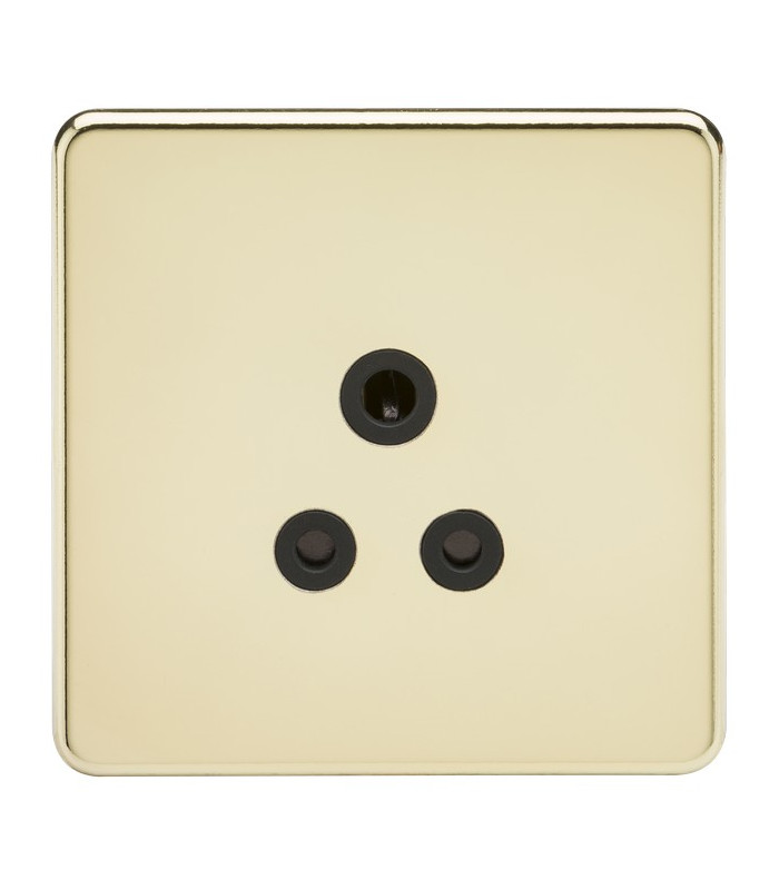 Screwless 5A Unswitched Socket - Polished Brass with Black Insert