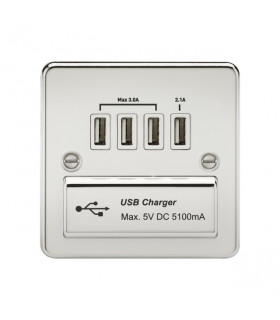 Flat Plate Quad USB charger outlet - Polished chrome with white insert