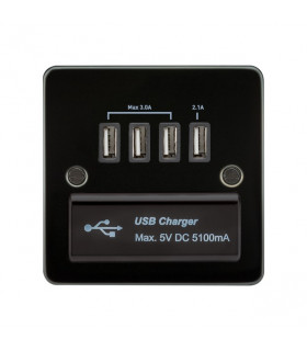 Flat Plate Quad USB charger outlet - Gunmetal with black insert