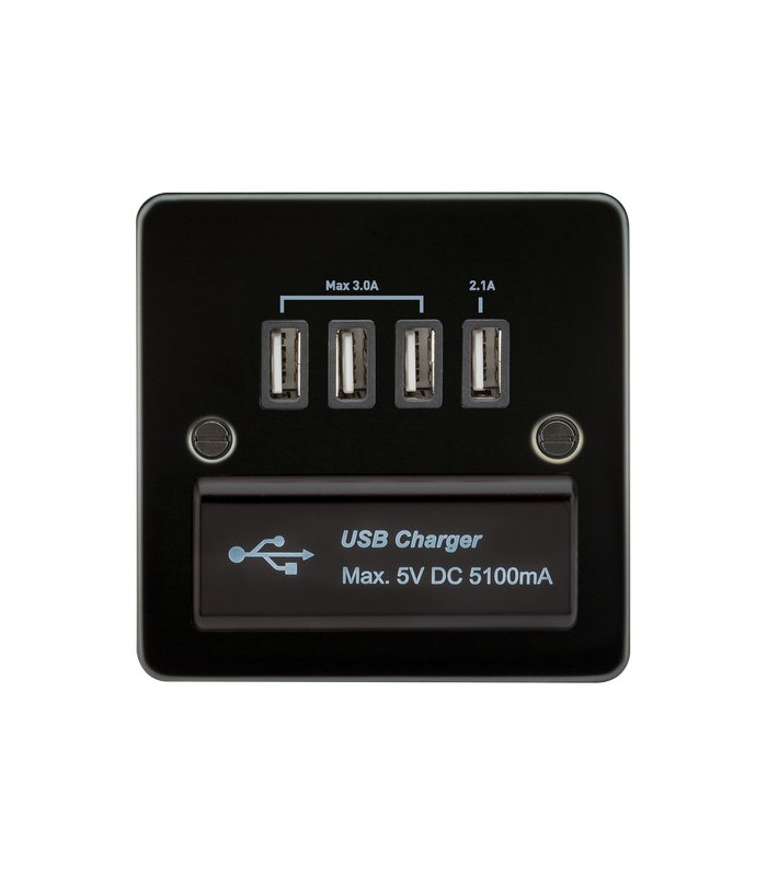 Flat Plate Quad USB charger outlet - Gunmetal with black insert