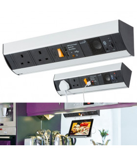 13A Under Cabinet Power Station with Dual USB Charger (2.1A) and Bluetooth Speaker