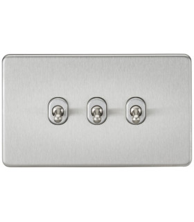 Screwless 10AX 3G 2-Way Toggle Switch - Brushed Chrome