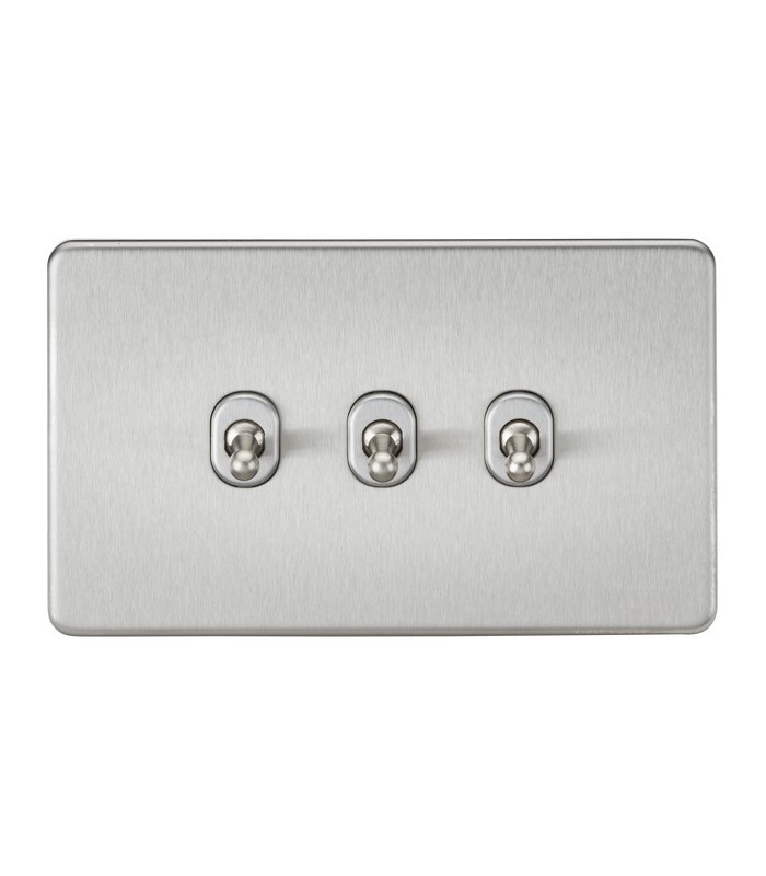 Screwless 10AX 3G 2-Way Toggle Switch - Brushed Chrome