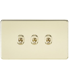 Screwless 10AX 3G 2-Way Toggle Switch - Polished Brass