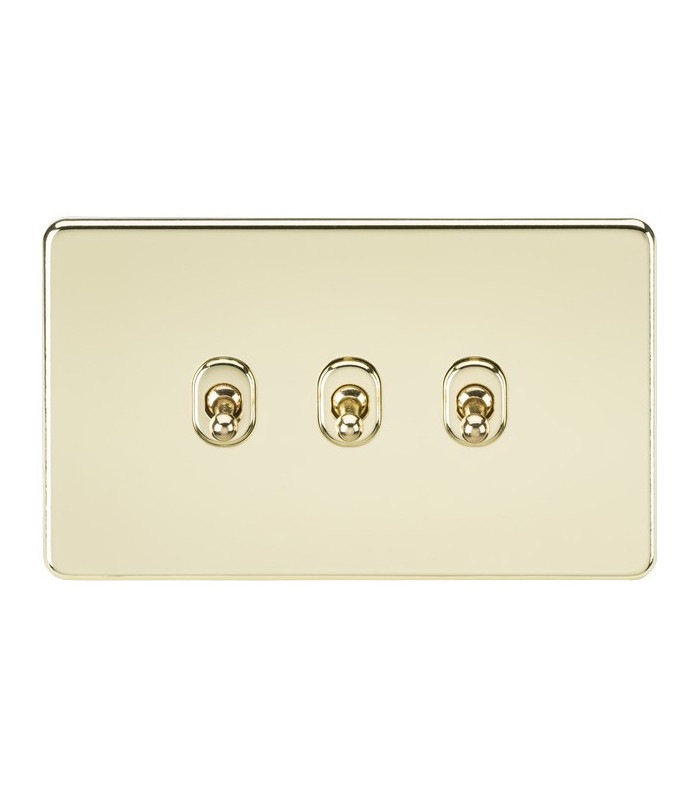 Screwless 10AX 3G 2-Way Toggle Switch - Polished Brass