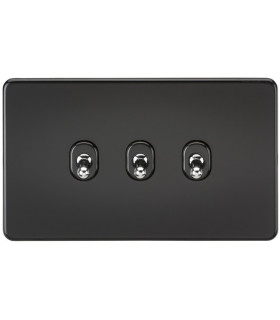 Screwless 10AX 3G 2-Way Toggle Switch - Matt Black with chrome toggles