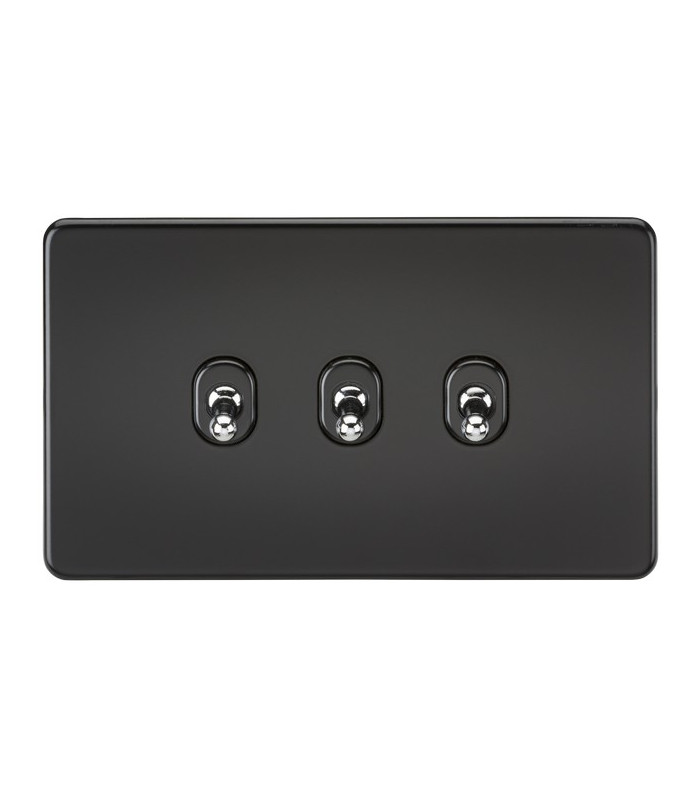 Screwless 10AX 3G 2-Way Toggle Switch - Matt Black with chrome toggles