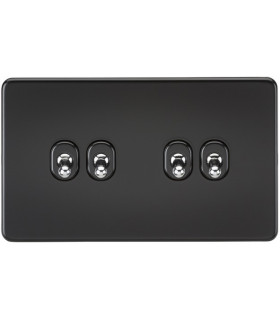 Screwless 10AX 4G 2-Way Toggle Switch - Matt Black with chrome toggles