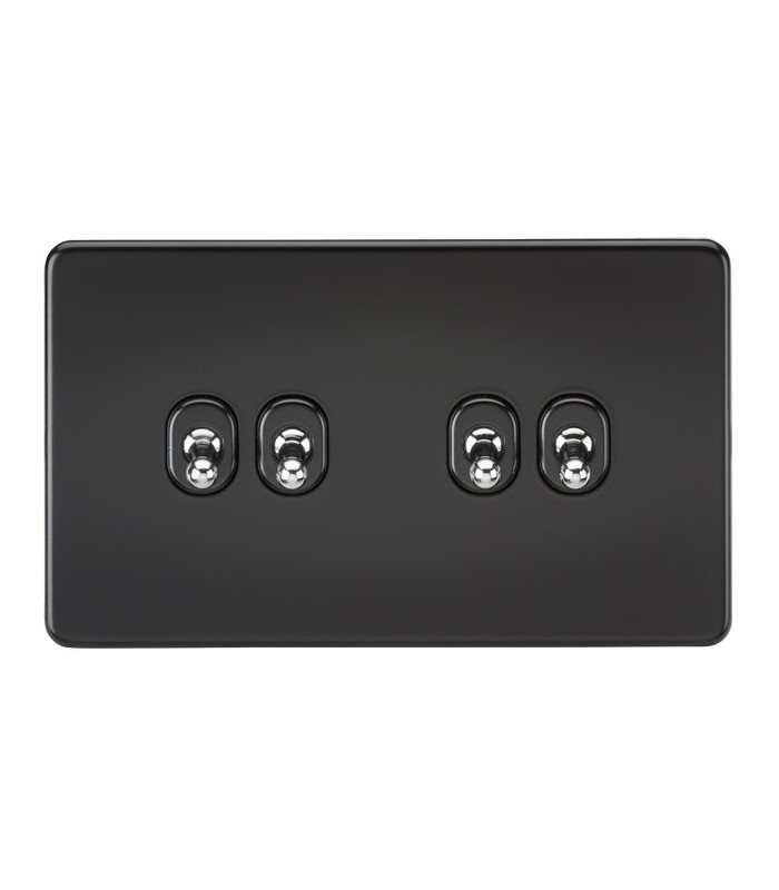 Screwless 10AX 4G 2-Way Toggle Switch - Matt Black with chrome toggles