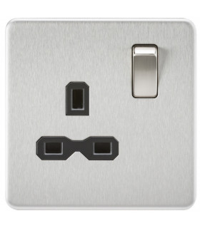 Screwless 13A 1G DP switched Socket - Brushed Chrome with black insert
