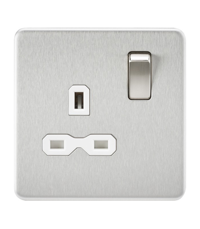Screwless 13A 1G DP switched Socket - Brushed Chrome with white Insert