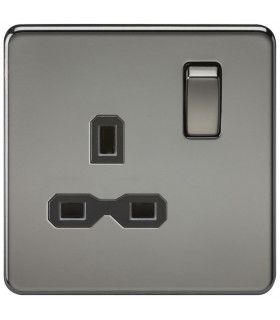 Screwless 13A 1G DP switched socket - black nickel with black insert