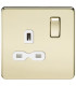 Screwless 13A 1G DP switched socket - polished brass with white insert