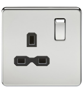 Screwless 13A 1G DP switched socket - polished chrome with black insert