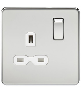 Screwless 13A 1G DP switched socket - polished chrome with white insert