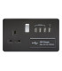 Screwless 13A switched socket with quad USB charger (5.1A) - matt black with chrome rocker