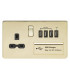 Screwless 13A switched socket with quad USB charger (5.1A) - polished brass with black insert