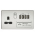 Screwless 13A switched socket with quad USB charger (5.1A) - polished chrome with black insert